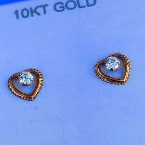 Ear Rings -  YG CZ Heart Studs Gold Filled Clutches Friction Backs 10K